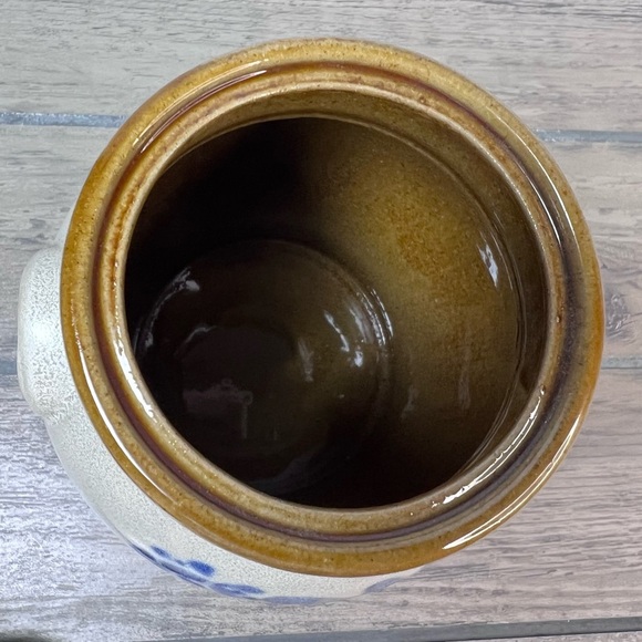 VINTAGE PRESTIGE PLACE GINGER JAR CROCK w/LID Folk Art Blue Floral Pottery Japan - Picture 3 of 8